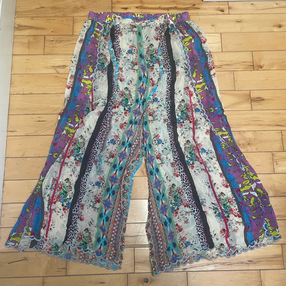 Johnny Was Purple and Blue Floral Wide-Leg Pants